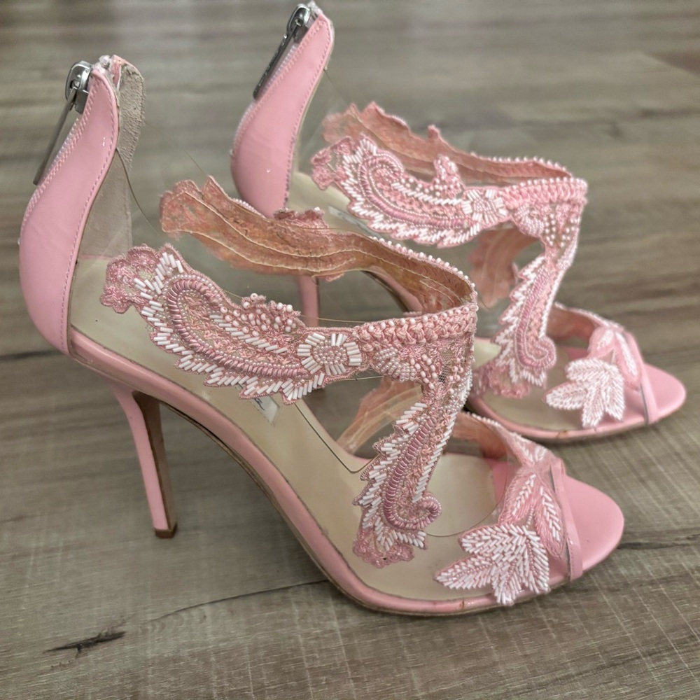 Oscar de la Renta Soft Pink PVC Patent Leather Amria Cut Out Sandals Sz 40